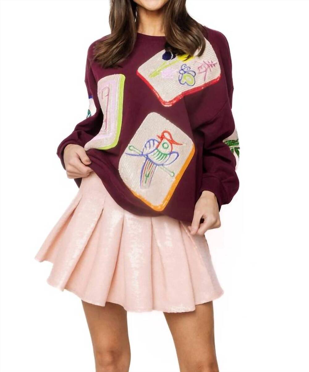 NEW QUEEN OF SPARKLES mahjong tile sweatshirt in plum